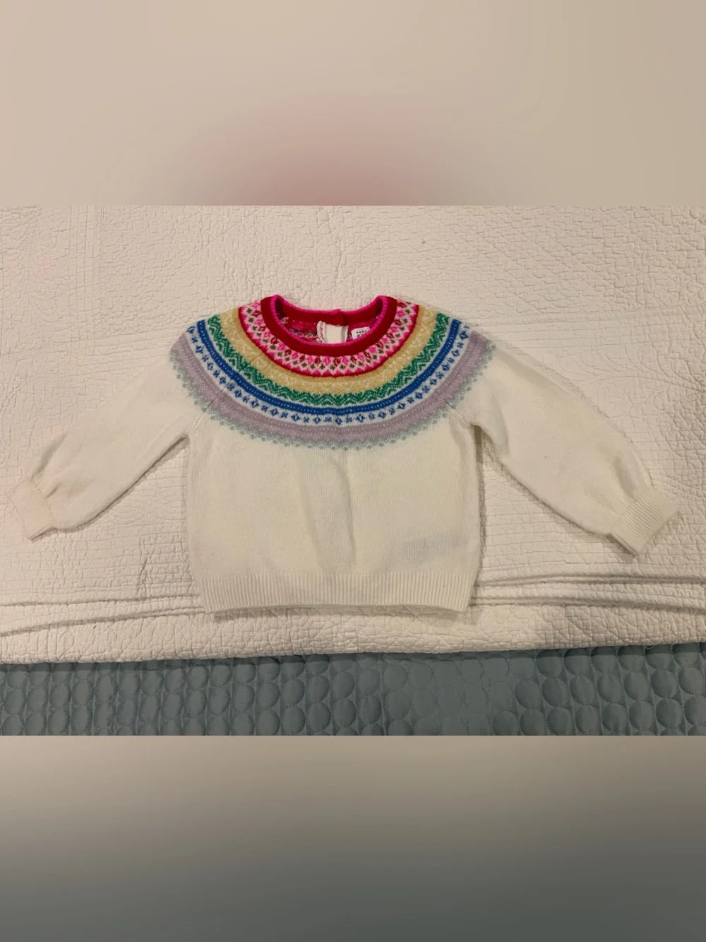 Baby GAP White Knit Sweater Rainbow Fair Isle Yoke 18-24 Months Feminine PRIDE
